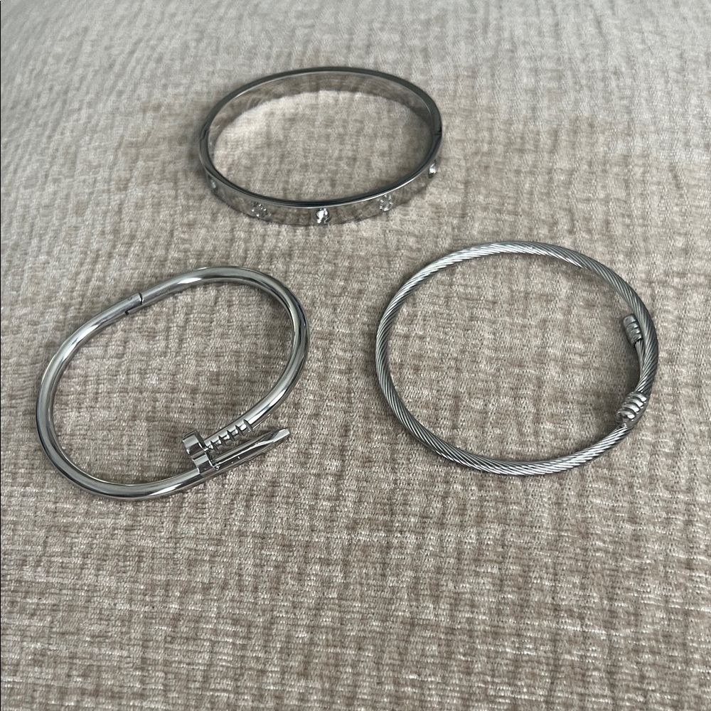 Stainless Steel Silver Bracelet Set